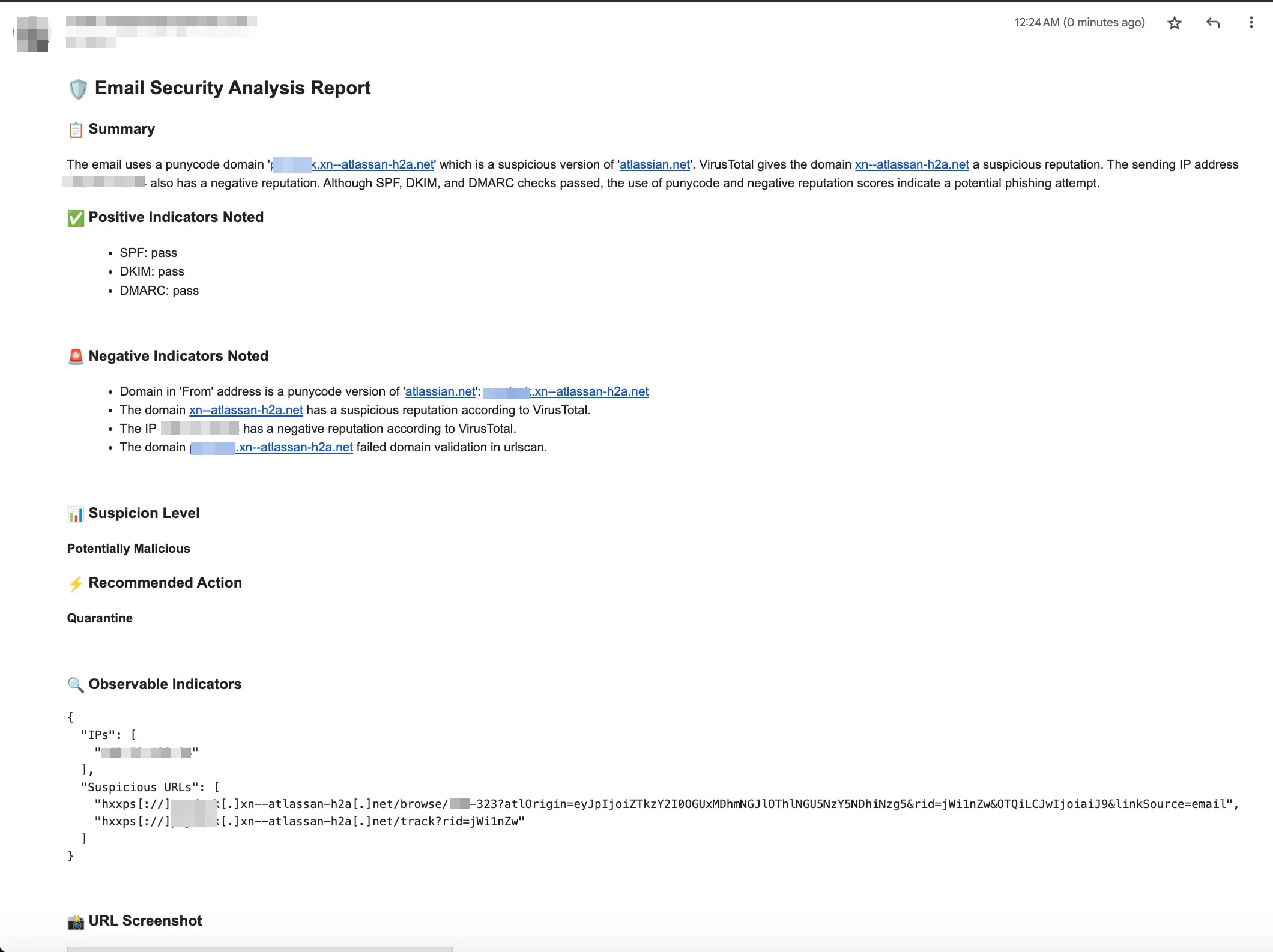 AI email analysis report output