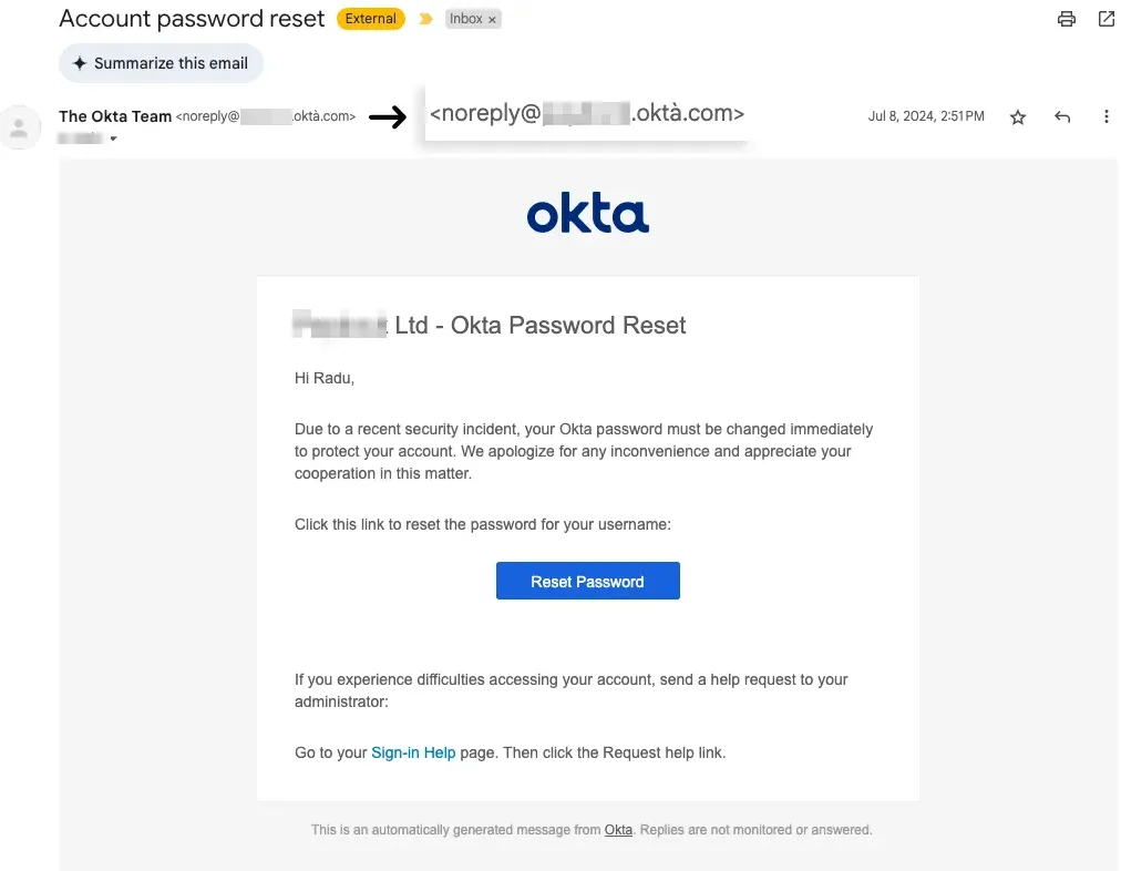 Phishing email in the end user&rsquo;s inbox