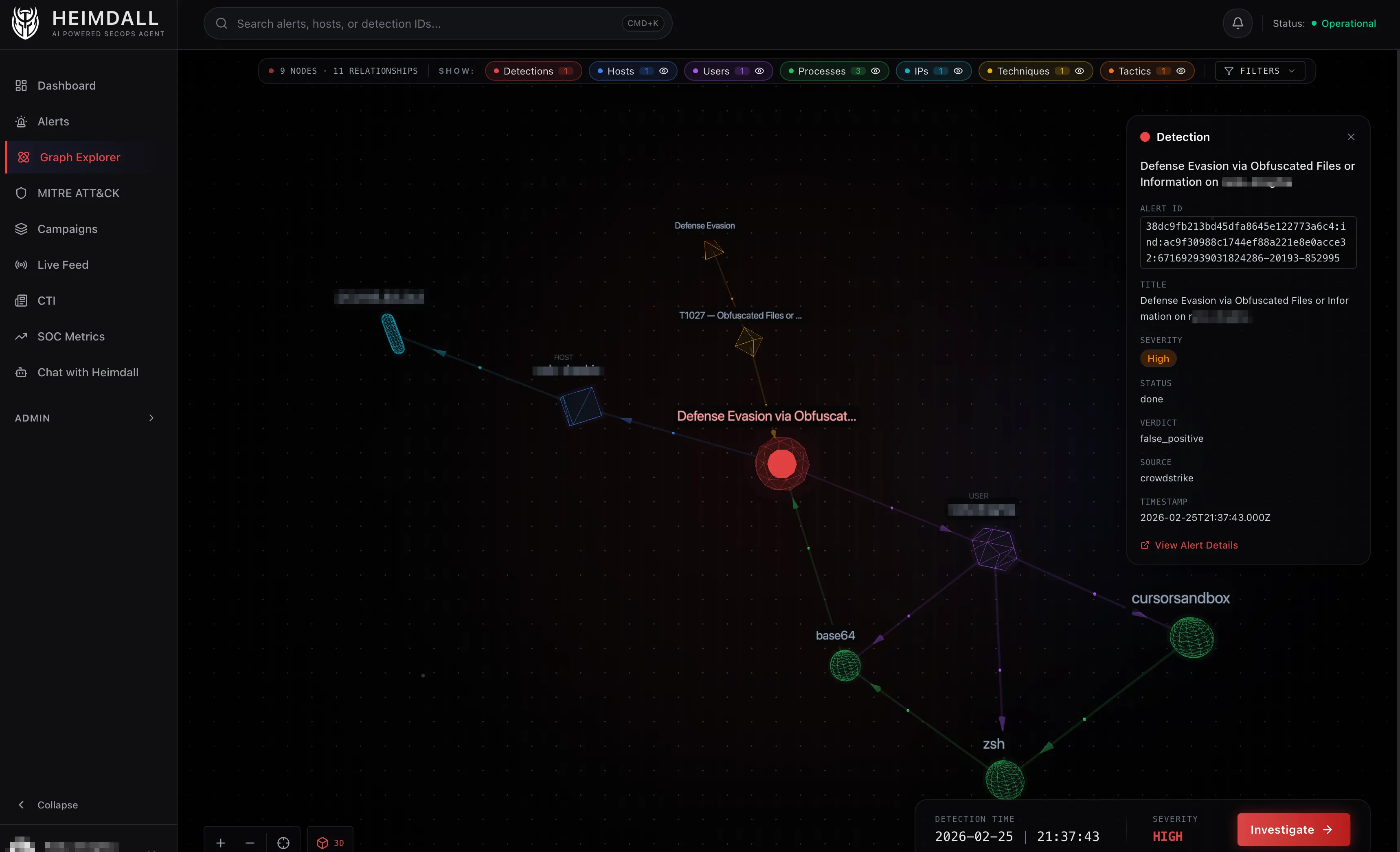 3D graph view with holographic node geometries and particle flow links