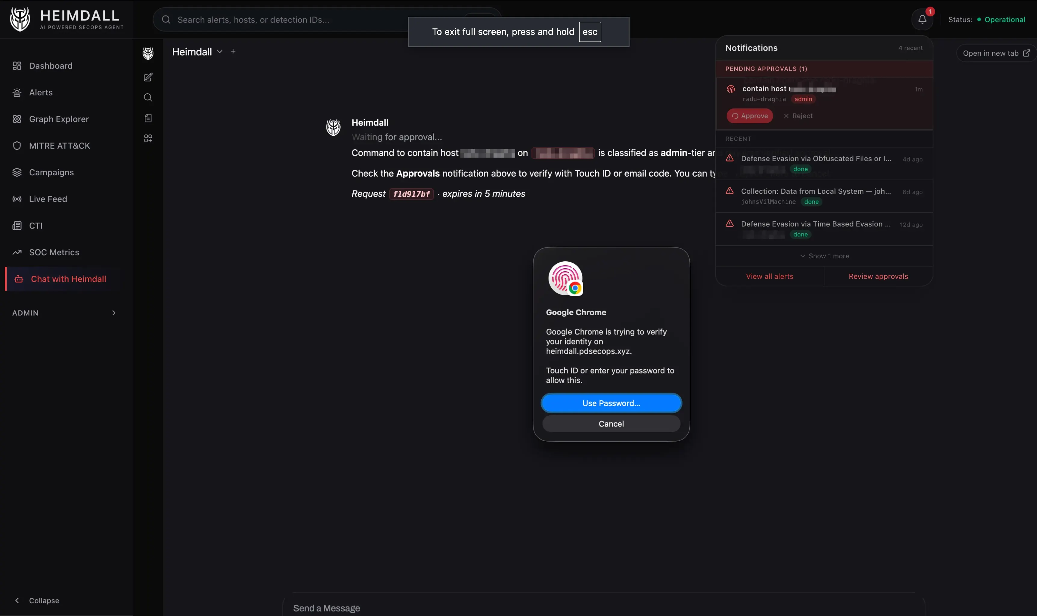 Approval gate dashboard with command preview before execution
